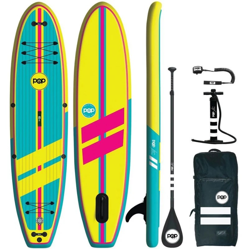 POP Yacht Hopper 11' Inflatable Paddle Board SUP - Turquoise/Pink/Yellow - Image 3