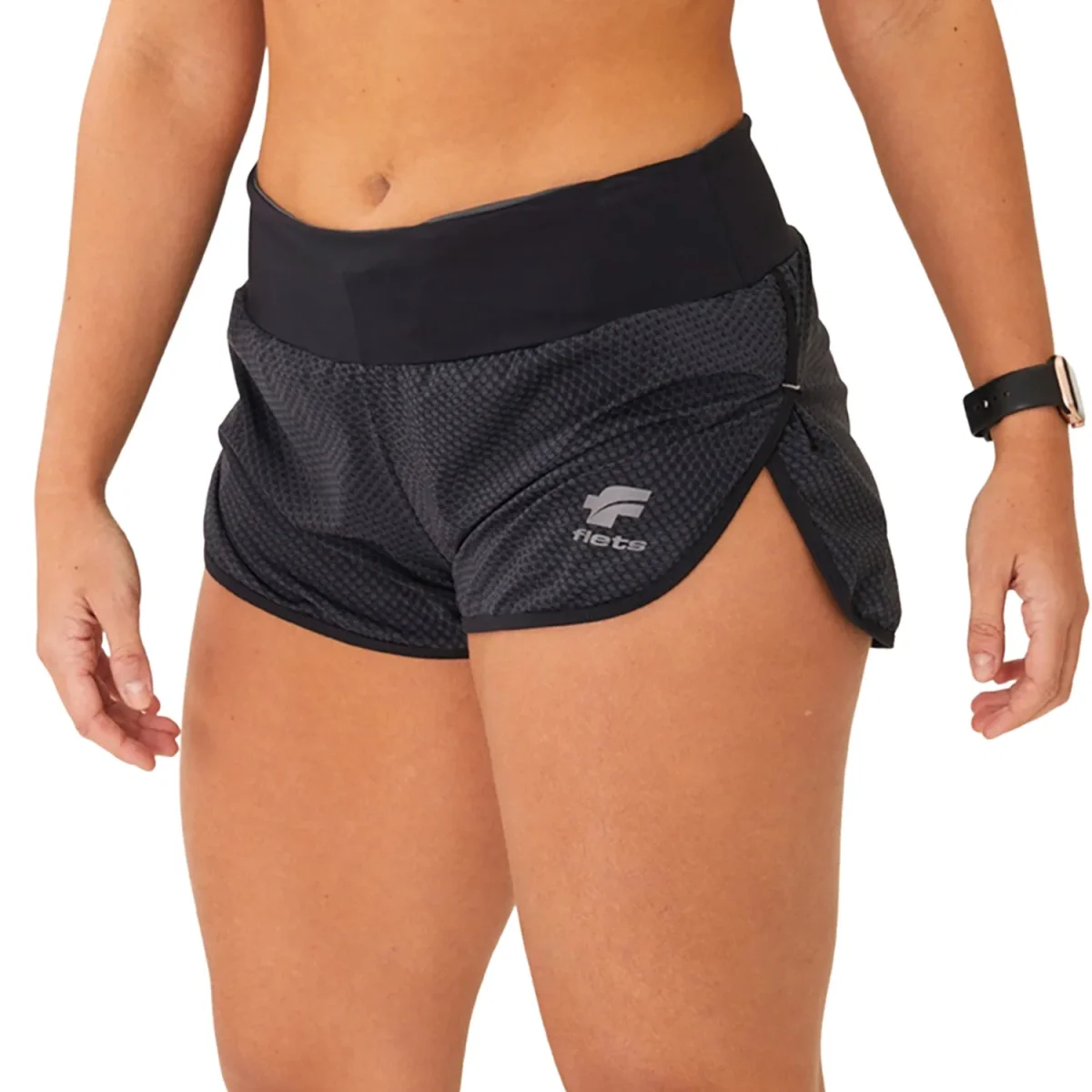 Shorts Corrida Multisports Feminino Estampa Figura a Fundo detalhe Estanho
